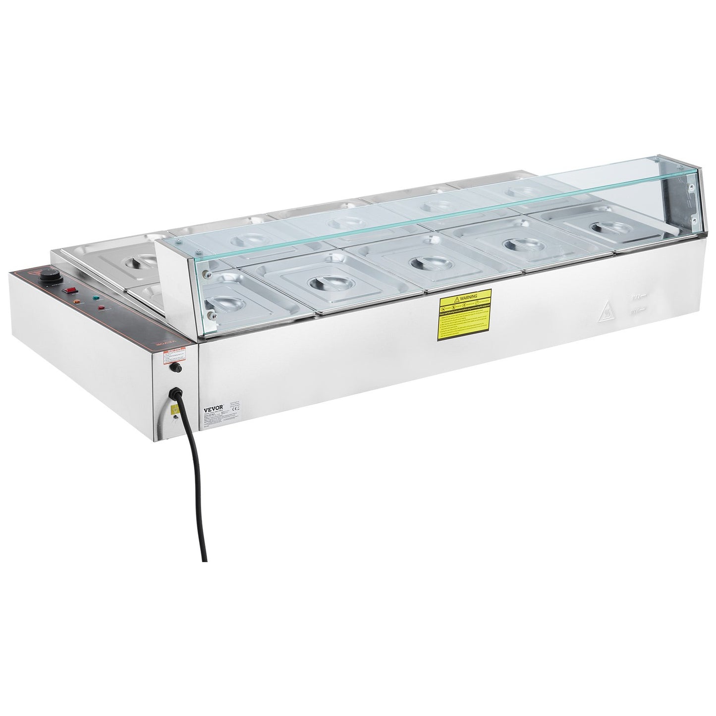 Commercial Electric Food Warmer Countertop Buffet 10*8Qt with Glass Shield