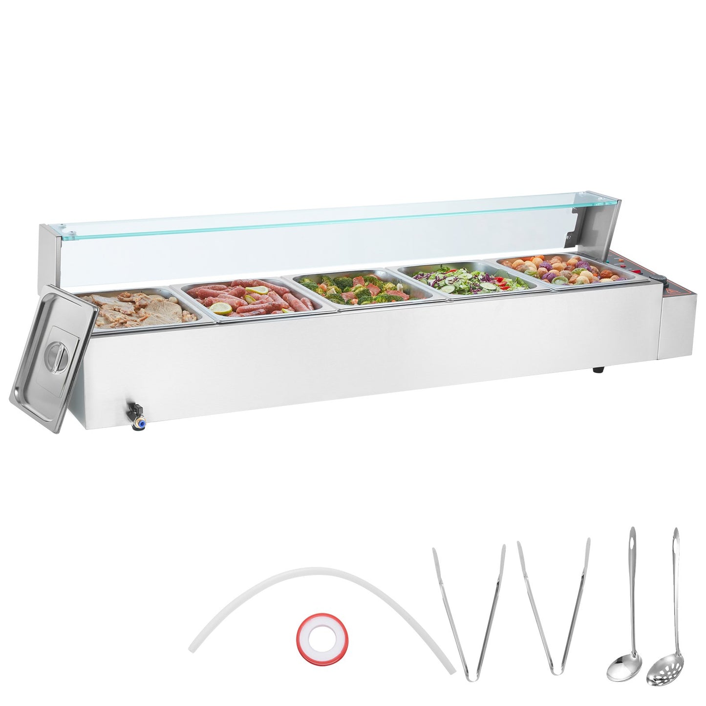 Commercial Electric Food Warmer Countertop Buffet 5*8Qt with Glass Shield