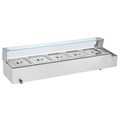 Commercial Electric Food Warmer Countertop Buffet 5*8Qt with Glass Shield