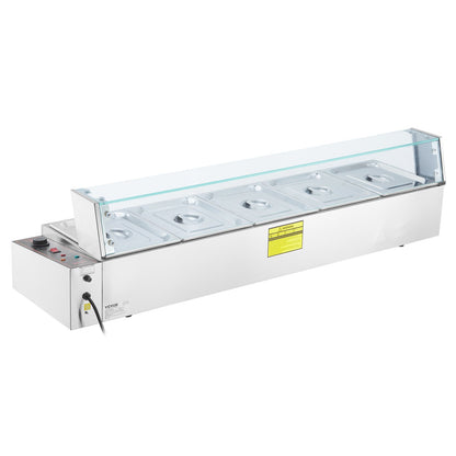 Commercial Electric Food Warmer Countertop Buffet 5*8Qt with Glass Shield