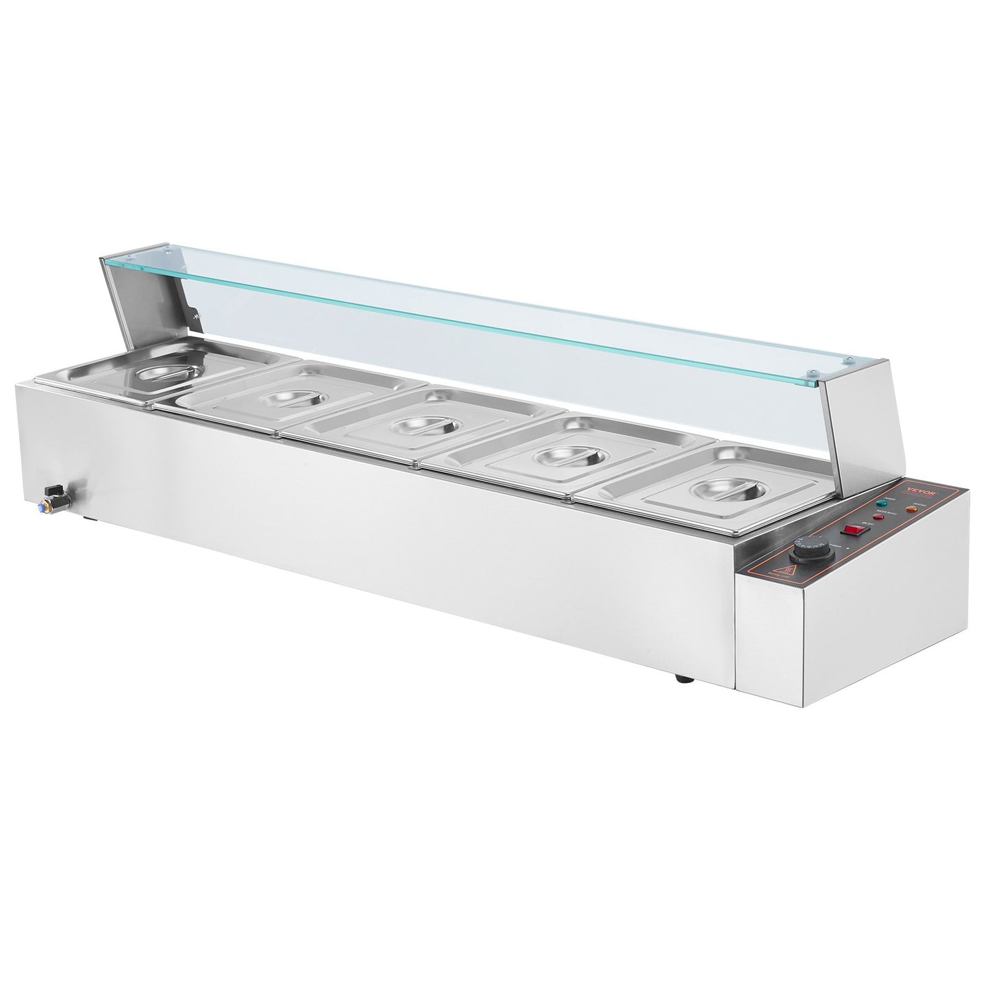 Commercial Electric Food Warmer Countertop Buffet 5*8Qt with Glass Shield