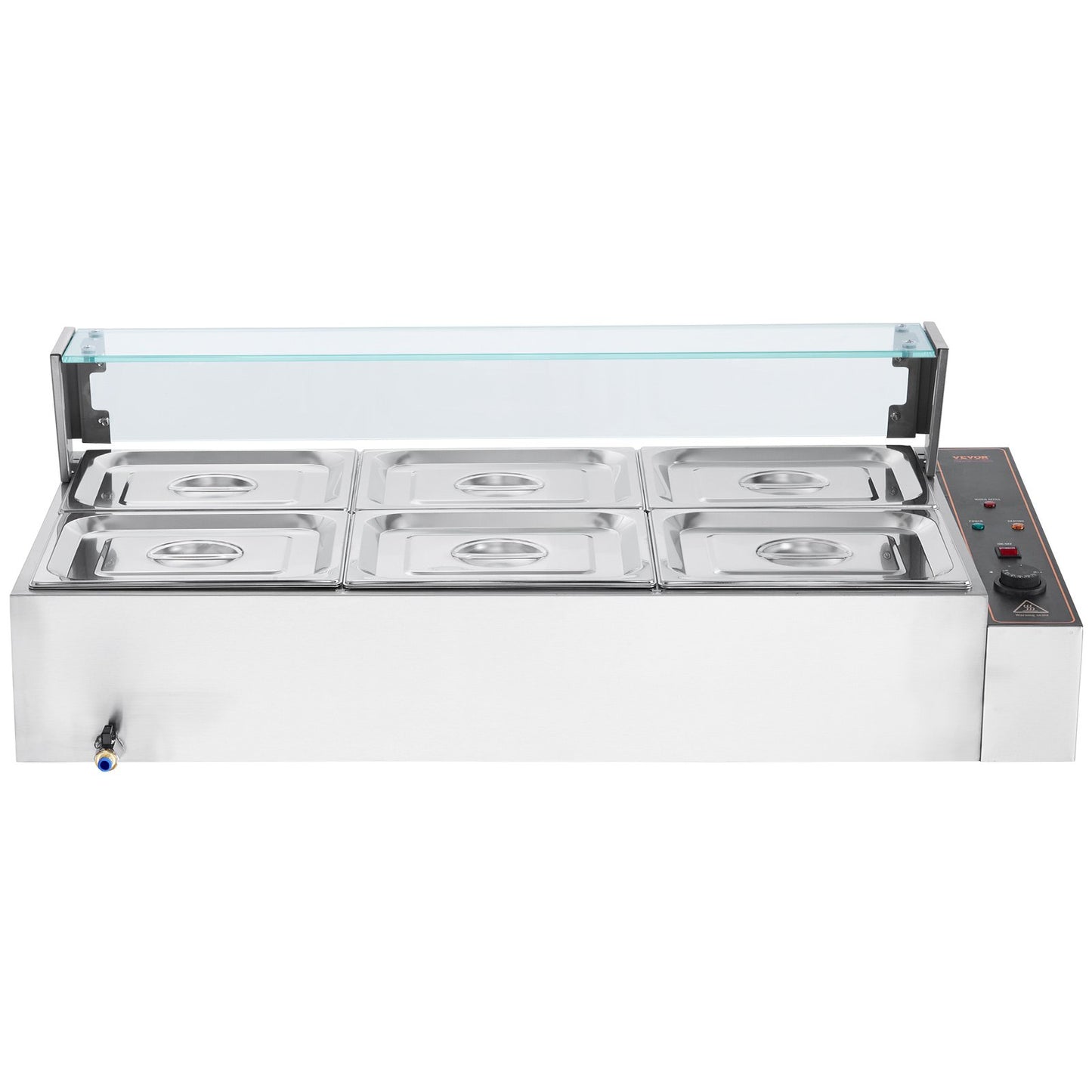 Commercial Electric Food Warmer Countertop Buffet 6*8Qt with Glass Shield