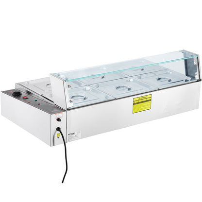 Commercial Electric Food Warmer Countertop Buffet 6*8Qt with Glass Shield