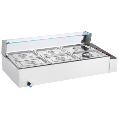 Commercial Electric Food Warmer Countertop Buffet 6*8Qt with Glass Shield