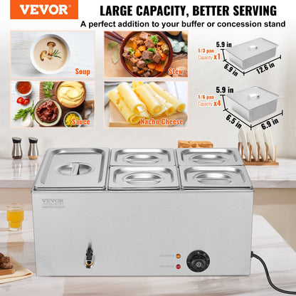 Commercial Electric Food Warmer 5-Pan Countertop Buffet 14.5L Bain Marie