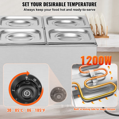 Commercial Electric Food Warmer 5-Pan Countertop Buffet 14.5L Bain Marie