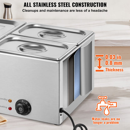 Commercial Electric Food Warmer 3-Pan Countertop Buffet 16L Bain Marie