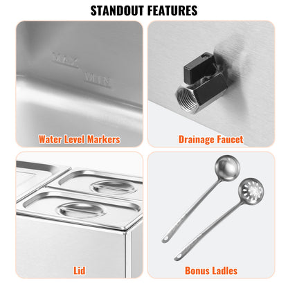 Commercial Electric Food Warmer 3-Pan Countertop Buffet 16L Bain Marie