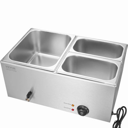 Commercial Electric Food Warmer 3-Pan Countertop Buffet 16L Bain Marie