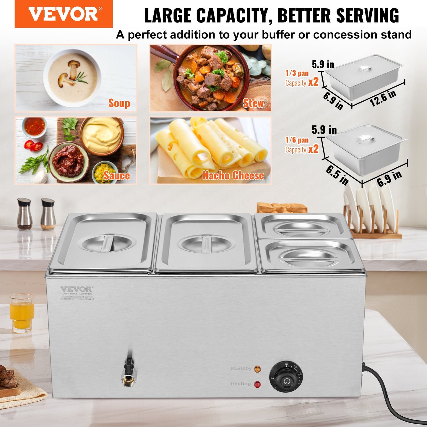 Commercial Electric Food Warmer 4-Pan Countertop Buffet 15.5L Bain Marie