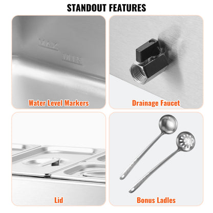 Commercial Electric Food Warmer 4-Pan Countertop Buffet 15.5L Bain Marie