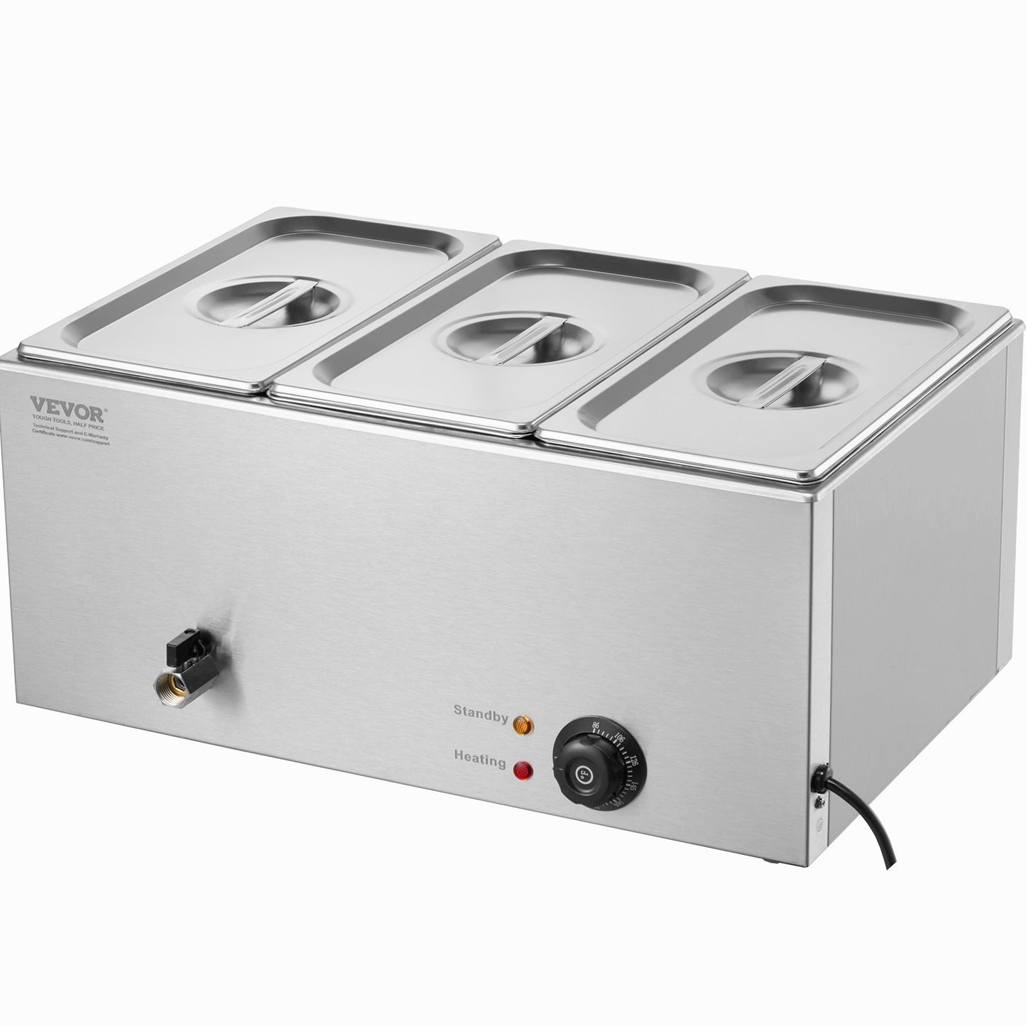 3-Pan Commercial Food Warmer, 17.4QT Electric Steam Table, 1200W Professional Countertop Stainless Steel Buffet Bain Marie with 86-185°F Temp Control for Catering and Restaurants, Silver