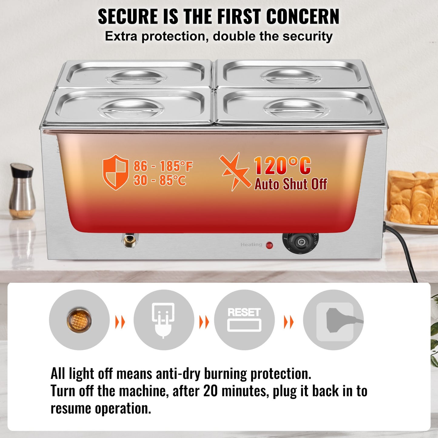 Commercial Electric Food Warmer 4-Pan Countertop Buffet 15L Bain Marie