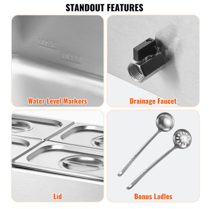 Commercial Electric Food Warmer 4-Pan Countertop Buffet 15L Bain Marie