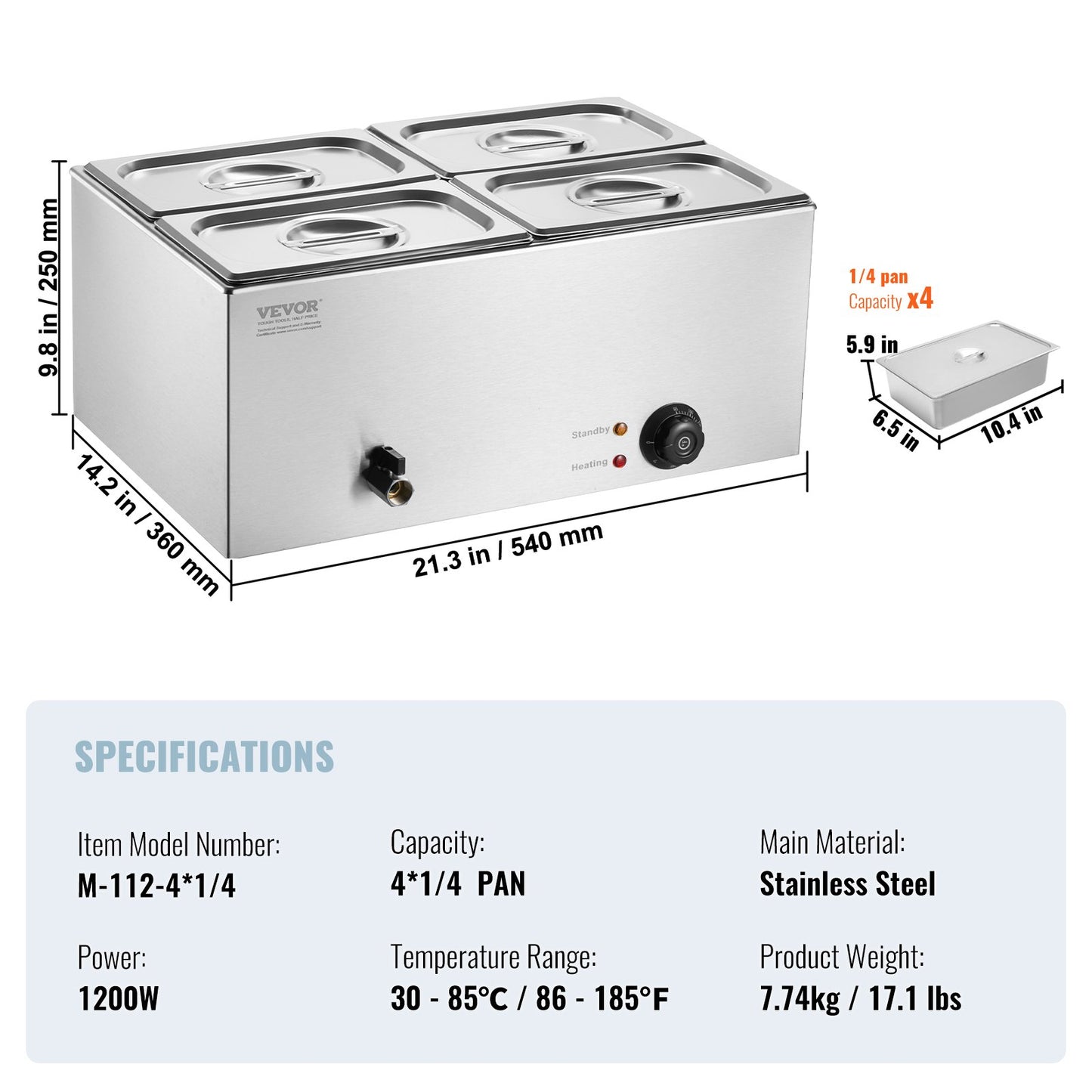 Commercial Electric Food Warmer 4-Pan Countertop Buffet 15L Bain Marie