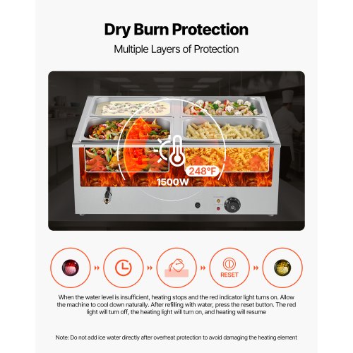Kommersiell matvärmare med 4 pannor, 1500 W, bänkskiva, buffé, bain-marie med lock |  EU