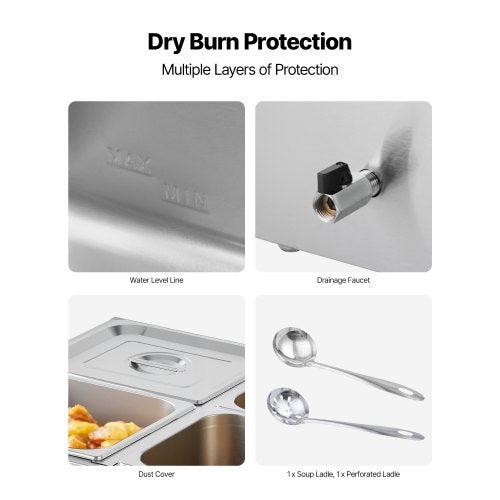 Kommersiell matvärmare med 4 pannor, 1500 W, bänkskiva, buffé, bain-marie med lock |  EU