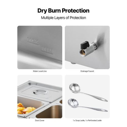 Kommersiell matvärmare med 4 pannor, 1500 W, bänkskiva, buffé, bain-marie med lock |  EU