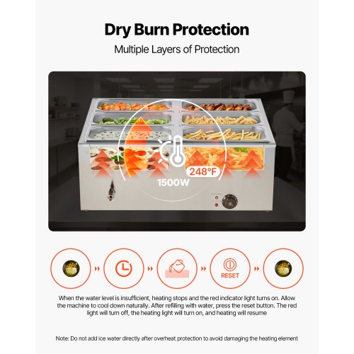 Gewerblicher Speisenwärmer mit 6 Pfannen, 1500 W, Arbeitsplatte, Buffet, Bain-Marie mit Deckel | EU