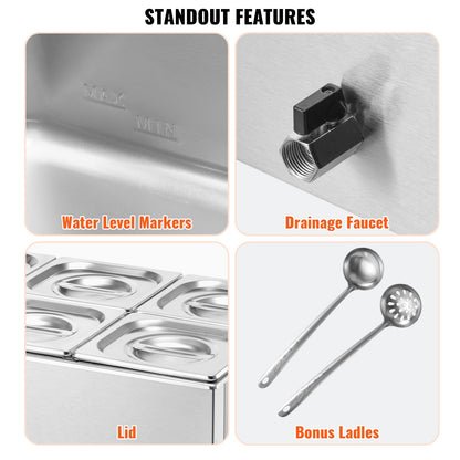 Commercial Electric Food Warmer 6 Pan Counter Buffet 13.5L Bain Marie