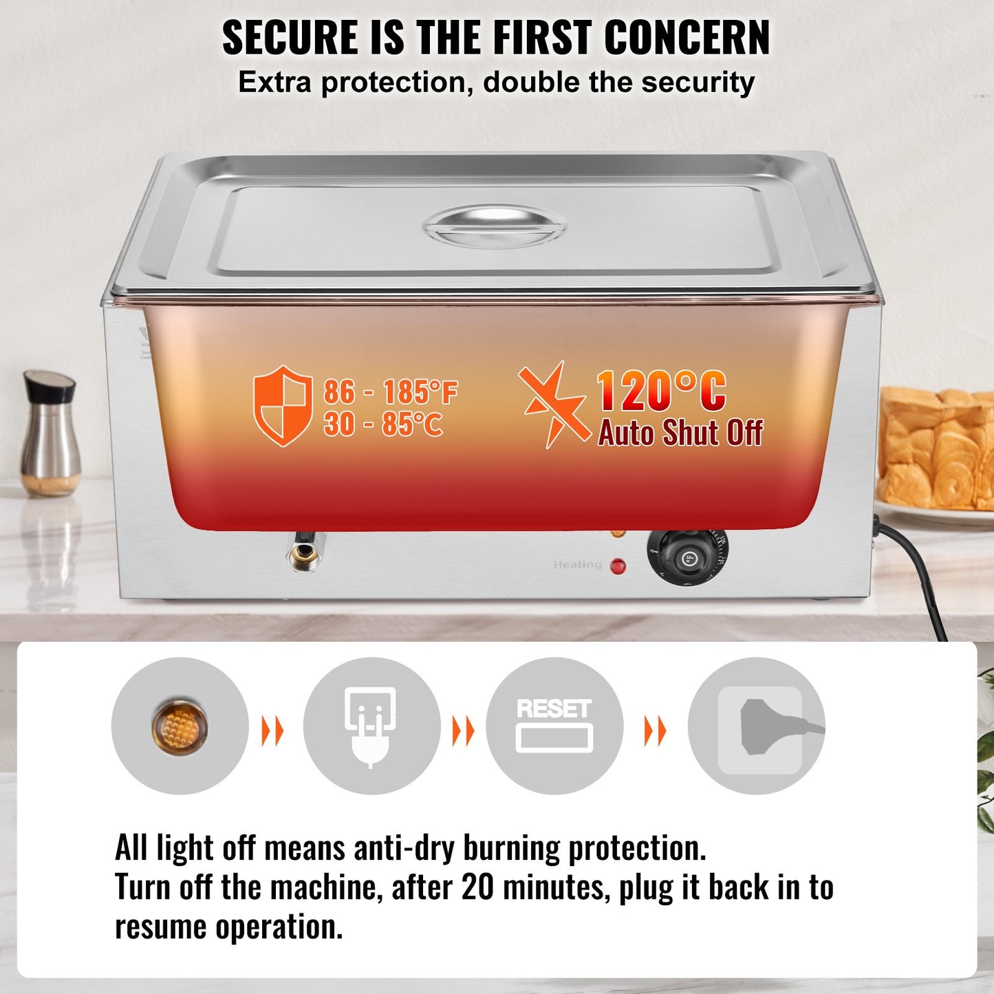 Commercial Electric Food Warmer Countertop Buffet 1*19Qt Pan Bain Marie