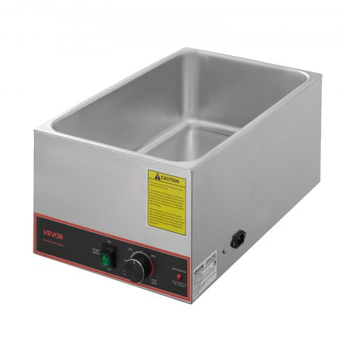 Commercial Food Warmer, 1500W Electric Stainless Steel Steam Food Warmer, Fast Heating Countertop Buffet Bain Marie with Power Cord & Divider Strip, for Catering, Restaurants, Parties, Buffets