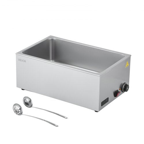 Commercial Food Warmer, 1200W Electric Stainless Steel Steam Food Warmer, Fast Heating Countertop Buffet Bain Marie with Soup & Perforated Ladles, for Catering, Restaurants, Parties, Buffets