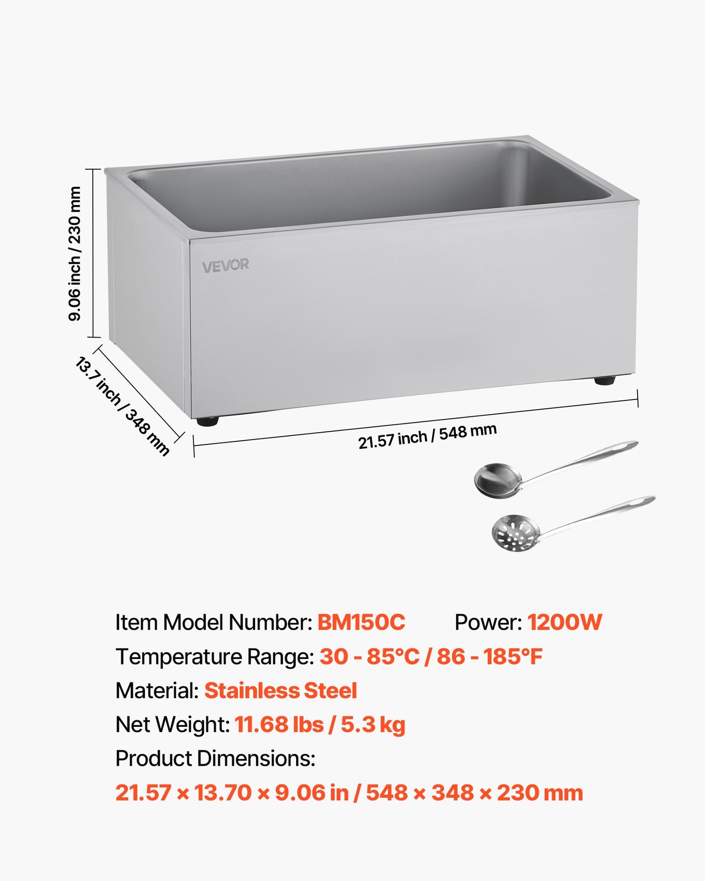 Commercial Food Warmer, 1200W Electric Stainless Steel Steam Food Warmer, Fast Heating Countertop Buffet Bain Marie with Soup & Perforated Ladles, for Catering, Restaurants, Parties, Buffets