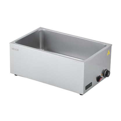 Commercial Food Warmer, 1200W Electric Stainless Steel Steam Food Warmer, Fast Heating Countertop Buffet Bain Marie with Soup & Perforated Ladles, for Catering, Restaurants, Parties, Buffets