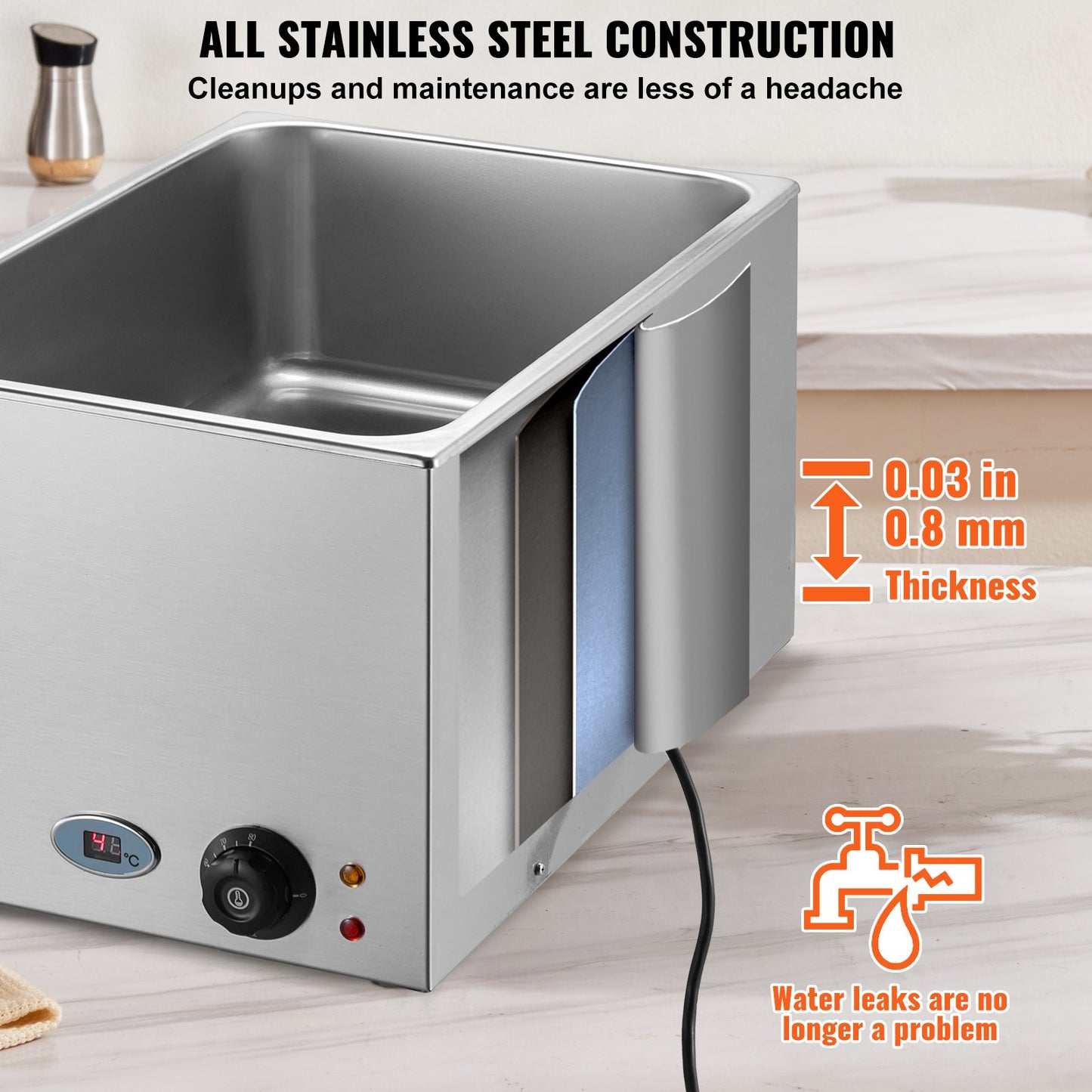 Commercial Food Warmer 19QT Bain Marie 1200W Electric Buffet Warmer Steam Table Food Warmer Countertop Stainless Steel Food Warmer Wet or Dry Use for Parties, Catering and Restaurant