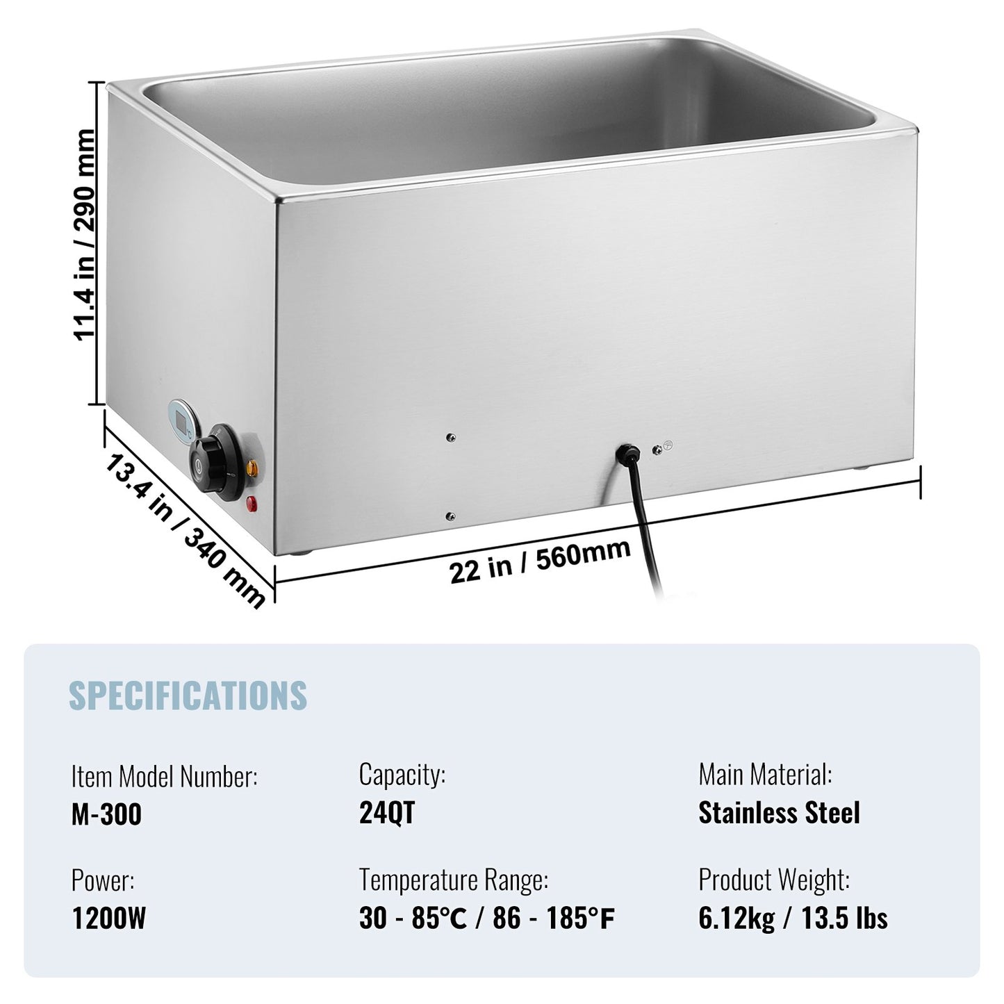 Commercial Food Warmer 19QT Bain Marie 1200W Electric Buffet Warmer Steam Table Food Warmer Countertop Stainless Steel Food Warmer Wet or Dry Use for Parties, Catering and Restaurant