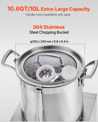 Food Processor &amp; Vegetable Chopper 10L Food Grade Stainless Steel Mixer