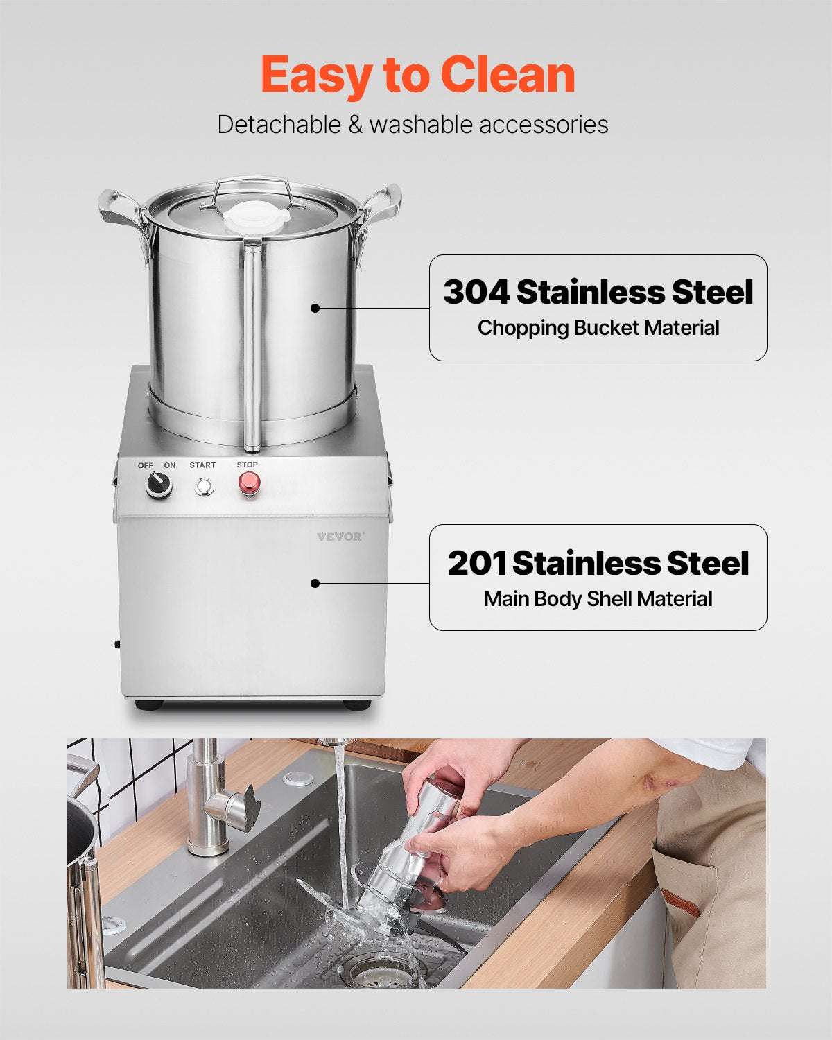 Food Processor &amp; Vegetable Chopper 10L Food Grade Stainless Steel Mixer