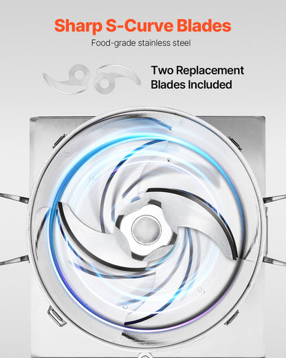 Food Processor & Vegetable Chopper, 15.9 Quart Food-Grade Stainless Steel Food Processor Chopper with 2 Extra S-Curve Blades, Ideal for Chopping Vegetables, Fruit, Grains, Nuts