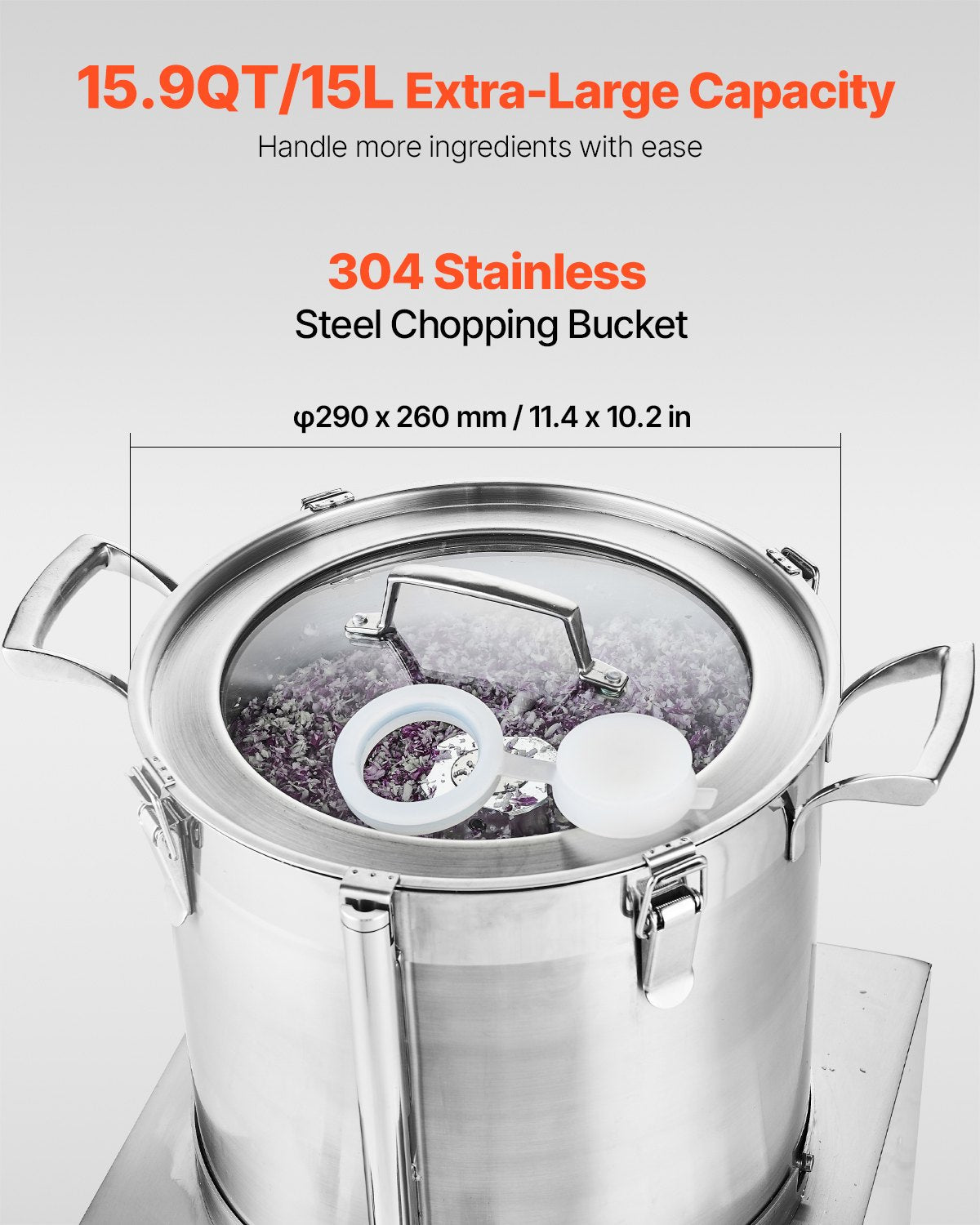 Food Processor &amp; Vegetable Chopper 15L Food Grade Stainless Steel Mixer