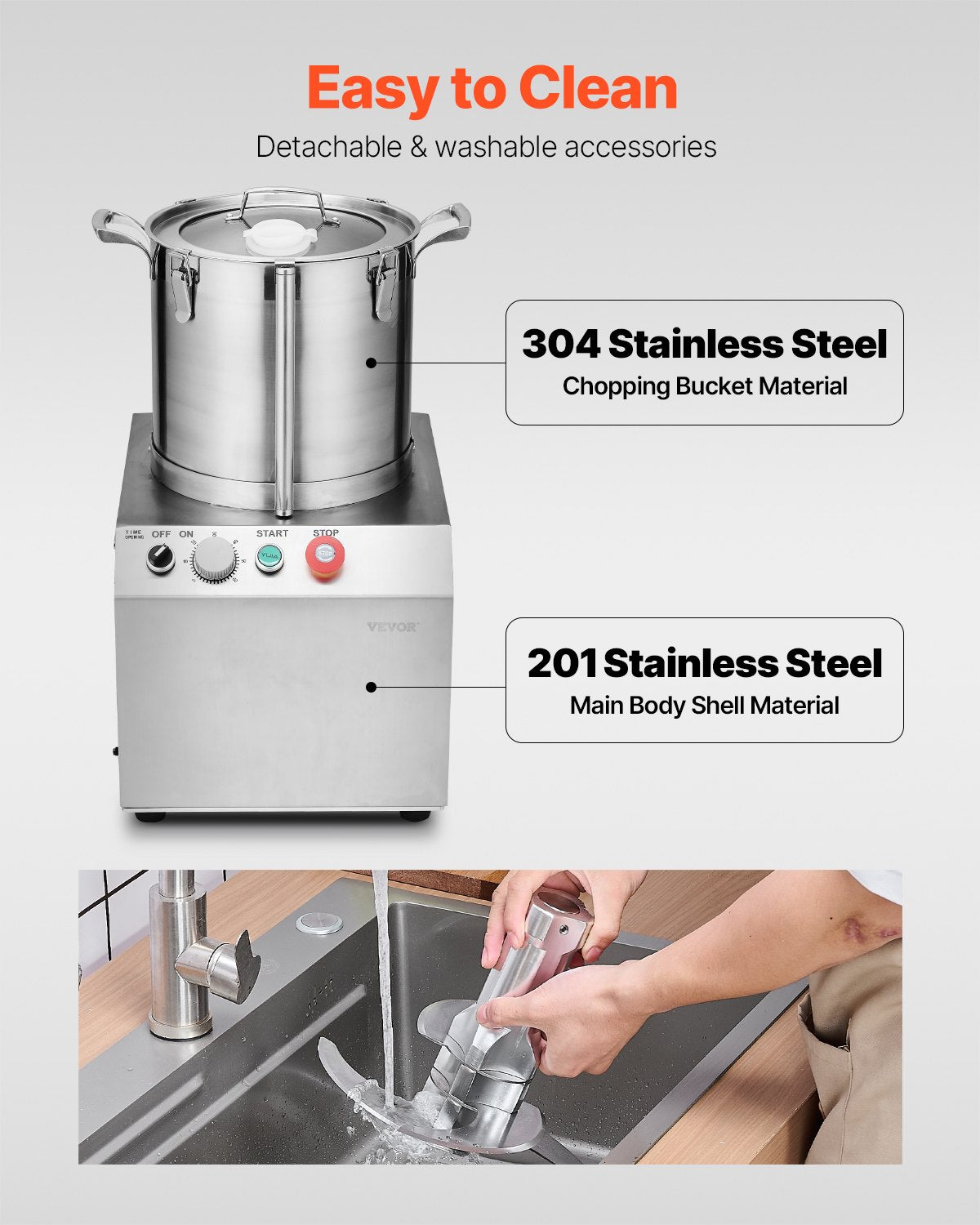 Food Processor &amp; Vegetable Chopper 15L Food Grade Stainless Steel Mixer