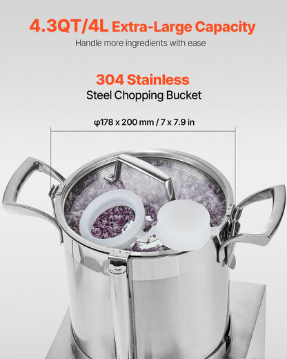 Food Processor &amp; Vegetable Chopper 4L Food Grade Stainless Steel Mixer