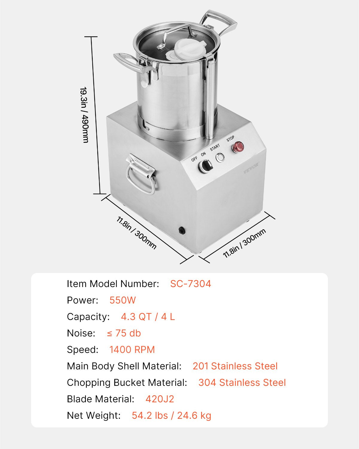 Food Processor &amp; Vegetable Chopper 4L Food Grade Stainless Steel Mixer