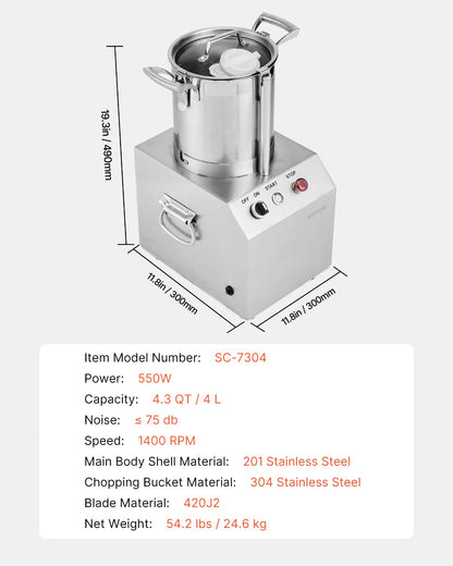 Food Processor &amp; Vegetable Chopper 4L Food Grade Stainless Steel Mixer