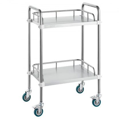 Lab Rolling Cart, 2-Shelf Stainless Steel Rolling Cart, Lab Serving Cart with Swivel Casters, Dental Utility Cart for Clinic, Lab, Hospital, Salon, 15.16"x21.57"x34.06"