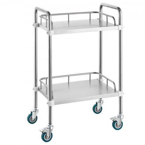 Lab Rolling Cart, 2-Shelf Stainless Steel Rolling Cart, Lab Serving Cart with Swivel Casters, Dental Utility Cart for Clinic, Lab, Hospital, Salon, 15.16"x21.57"x34.06"