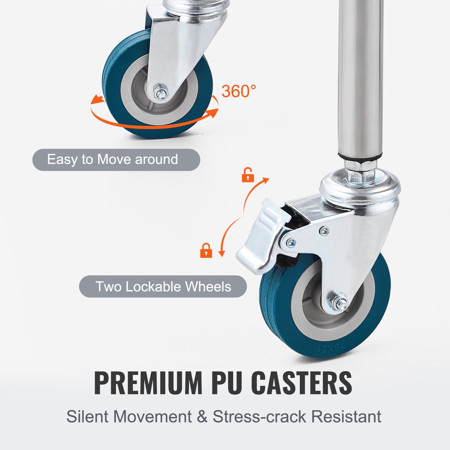 Lab Rolling Cart, 2-Shelf Stainless Steel Rolling Cart, Lab Serving Cart with Swivel Wheels, Dental Utility Cart for Clinic, Lab, Hospital, Salon, 15.16"x21.57"x34.06