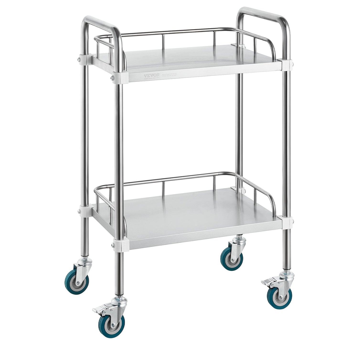 Lab Rolling Cart, 2-Shelf Stainless Steel Rolling Cart, Lab Serving Cart with Swivel Wheels, Dental Utility Cart for Clinic, Lab, Hospital, Salon, 15.16"x21.57"x34.06