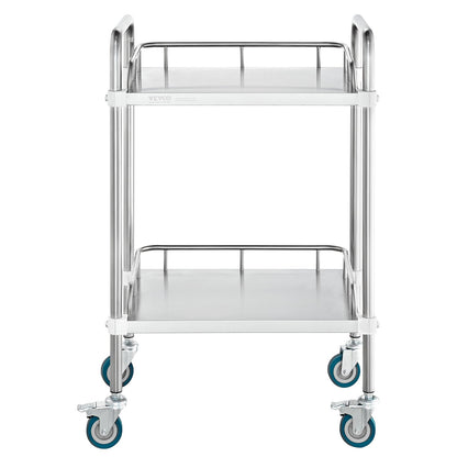 Lab Rolling Cart, 2-Shelf Stainless Steel Rolling Cart, Lab Serving Cart with Swivel Wheels, Dental Utility Cart for Clinic, Lab, Hospital, Salon, 15.16"x21.57"x34.06