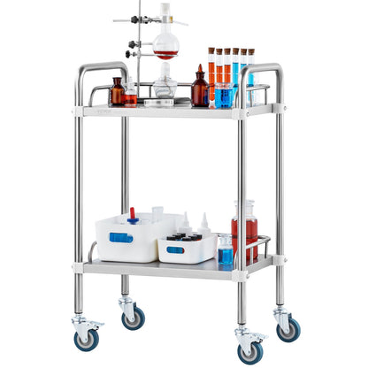 Lab Rolling Cart, 2-Shelf Stainless Steel Rolling Cart, Lab Serving Cart with Swivel Wheels, Dental Utility Cart for Clinic, Lab, Hospital, Salon, 15.16"x21.57"x34.06