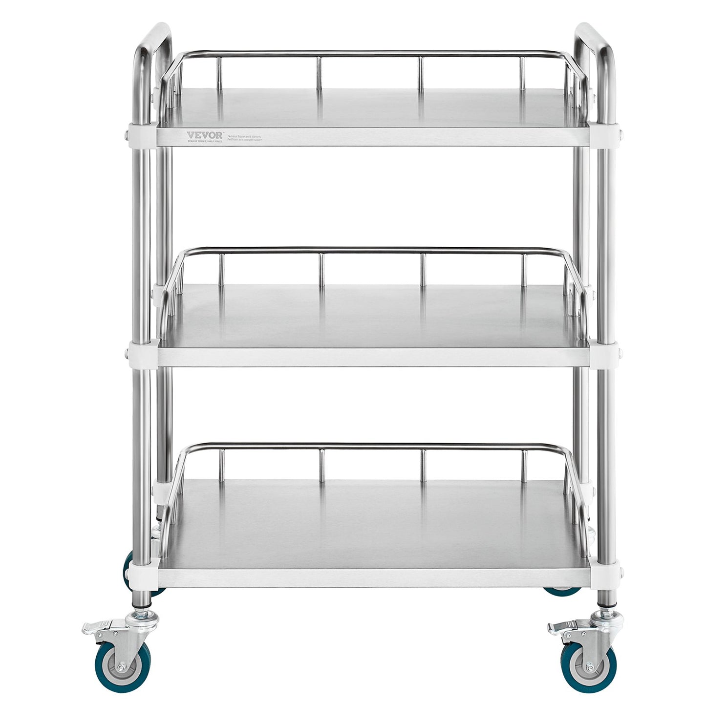 Lab Rolling Cart, 3-Shelf Stainless Steel Rolling Cart, Lab Serving Cart with Swivel Wheels, Dental Utility Cart for Clinic, Lab, Hospital, Salon, 26.38"x15.55"x34.13