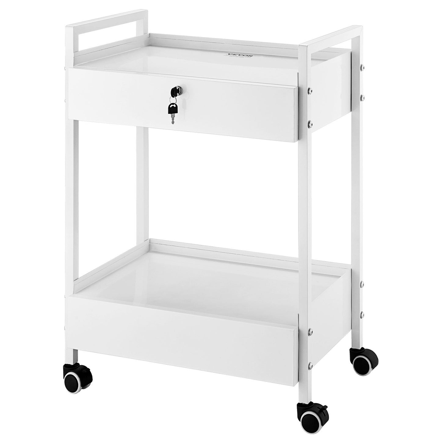 Lab cart, 2-tier stainless steel cart, medical cart with 2 drawers, rolling lab cart white color, serving cart with swivel wheels for laboratories, hospitals, dentistry, salon and beauty