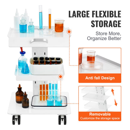 Lab Cart, 3-Tier Rolling Lab Cart, Metal Mobile Cart with Swivel Wheels, Tray Rolling Clinic Cart 220 lbs Weight Capacity, for Lab, Clinic, Beauty and Salon