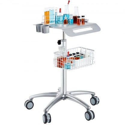 Medical Cart, Salon Cart with Wheels, Mobile Trolley Cart 26.77"-42.91" Height Adjustable, Metal Salon Stations for Hair Stylist, Rolling Desktop Lab Cart for Clinic, Beauty and Salon