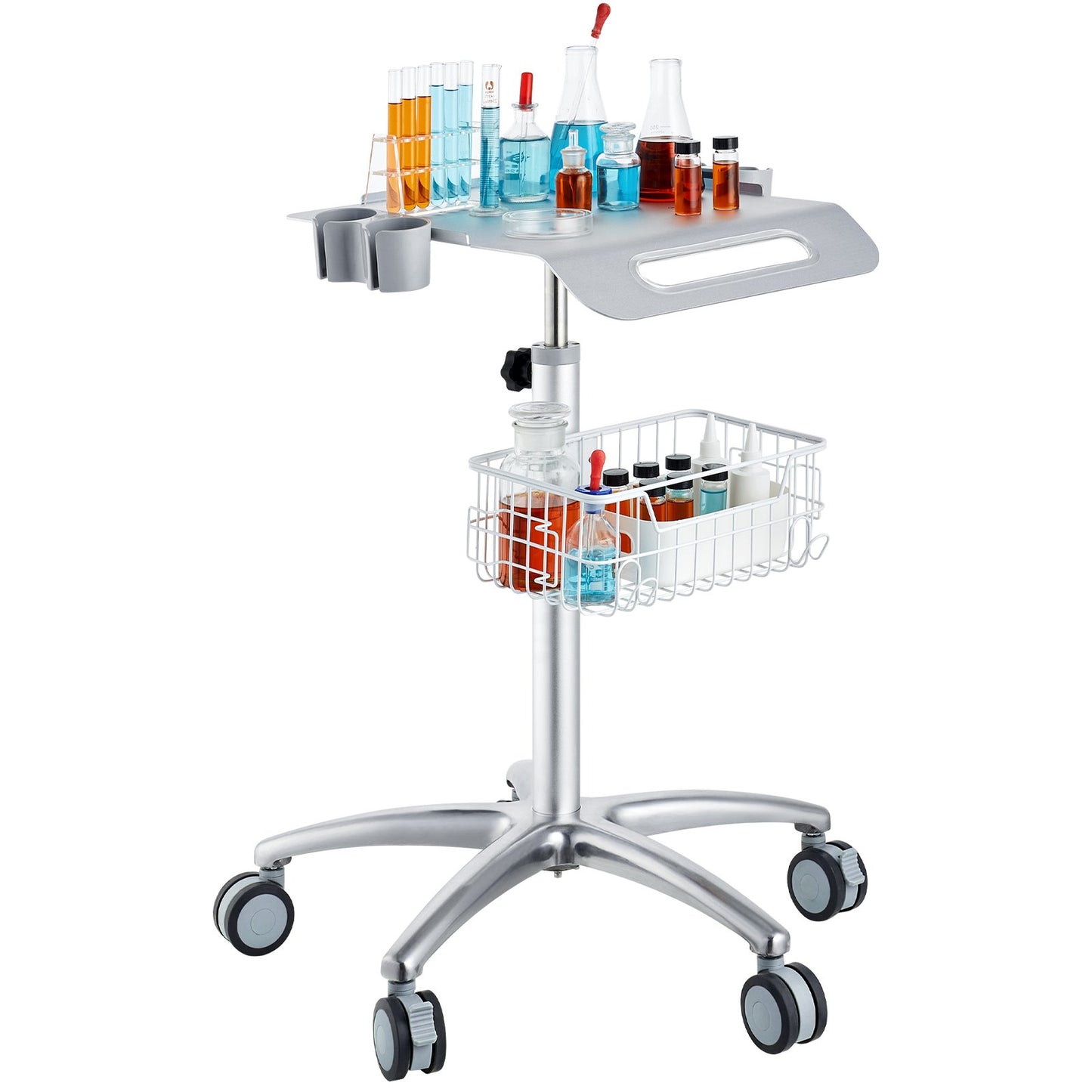 Medical Cart, Salon Cart with Wheels, Mobile Trolley Cart 26.77"-42.91" Height Adjustable, Metal Salon Stations for Hairdresser, Rolling Stationary Lab Cart for Clinic, Beauty and Salon